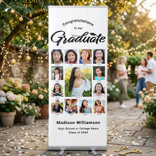 White Grad K–12 Photo Collage Black Modern Script Retractable Banner