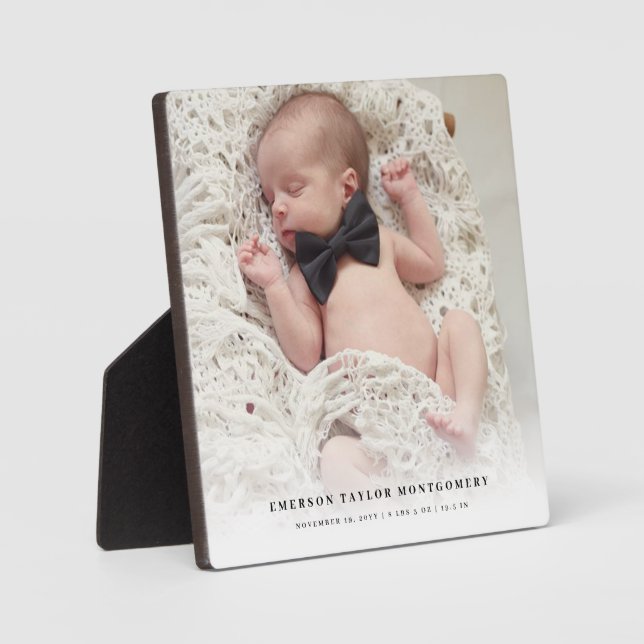 White Gradient New Baby Photo Display Design Plaque (Front)