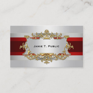 White Gradient, Red Ribbon, Gold Framed Label Business Card