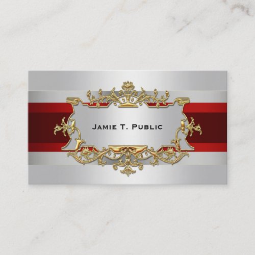 White Gradient Red Ribbon Gold Framed Label Business Card