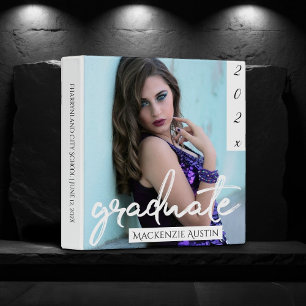 White Graduate Casual Brush Photo Scrapbook 3 Ring Binder