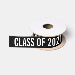 White Graduate Class Of 2021 Typography Black Satin Ribbon