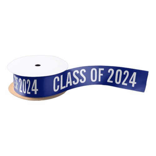White Graduate Class Of 2024 Typography Navy Blue Satin Ribbon