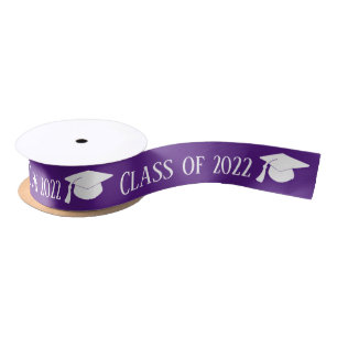 White Graduate Hat Class of 2022 Purple Satin Ribbon