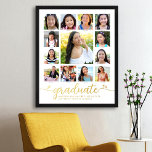 White Graduate K–12 Photo Collage Script Real Gold Foil Prints<br><div class="desc">Be proud, rejoice and showcase this milestone of your favorite grad. Create this girly, stunning, simple, modern, personalized high school graduation K – 12 photo collage poster for a keepsake you’ll always treasure. A fun, playful visual of real gold foil script handwriting and cute, real gold playful hearts, along with...</div>