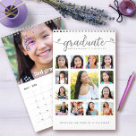 White Graduate K–12 Script Photo Collage 15 Month Calendar<br><div class="desc">Be proud, rejoice and showcase this milestone of your favorite grad. Create this girly, stunning, simple, modern, personalized high school graduation K – 12 photo collage 15 month calendar for a keepsake you’ll enjoy throughout the year. On the front, a fun playful visual of soft gray script handwriting, cute, playful...</div>