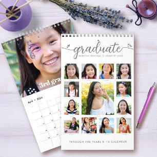 White Graduate K–12 Script Photo Collage 15 Month Calendar
