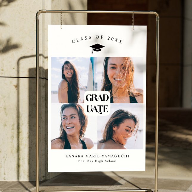 White Graduate Photo Collage Grad Party Sign (Creator Uploaded)