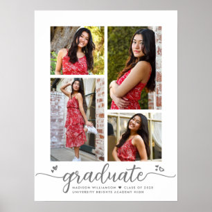 White Graduation 4 Photo Gray Script Hearts Girly Poster