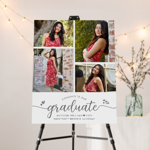 White Graduation 4 Photo Gray Script Hearts Modern Foam Board
