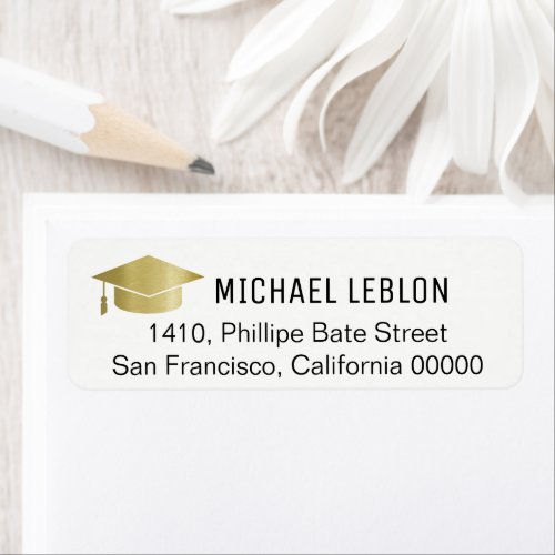 white graduation address label with name