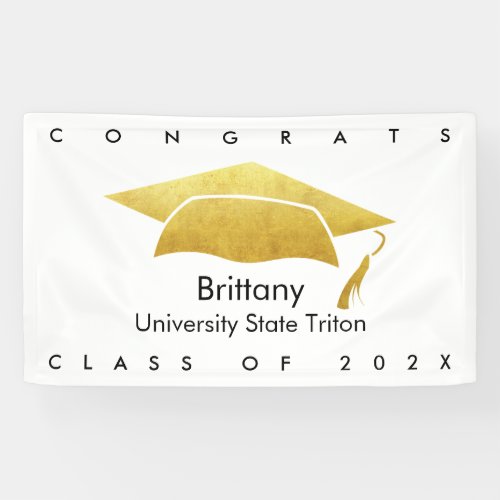 White Graduation Bold Gold Cap Modern Simple Type Banner