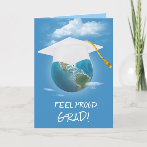 White Graduation Cap on Planet Earth Card