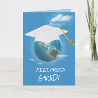 White Graduation Cap on Planet Earth Card