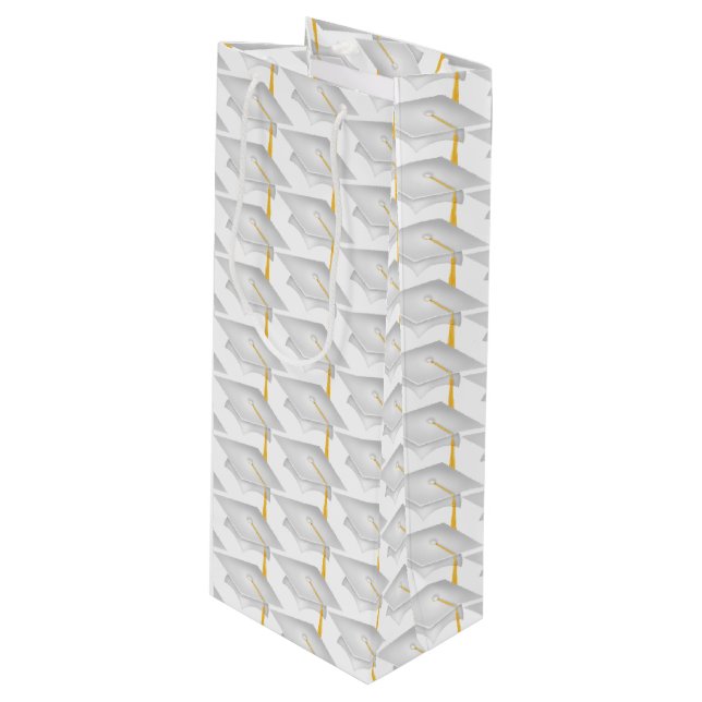 white graduation caps with gold tassel wine gift bag (Front Angled)