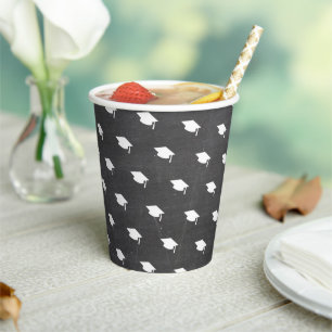 White Graduation Hat Chalkboard Vintage Grad Party Paper Cups