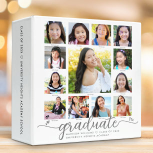 White Graduation K–12 Modern Script Photo Collage  3 Ring Binder