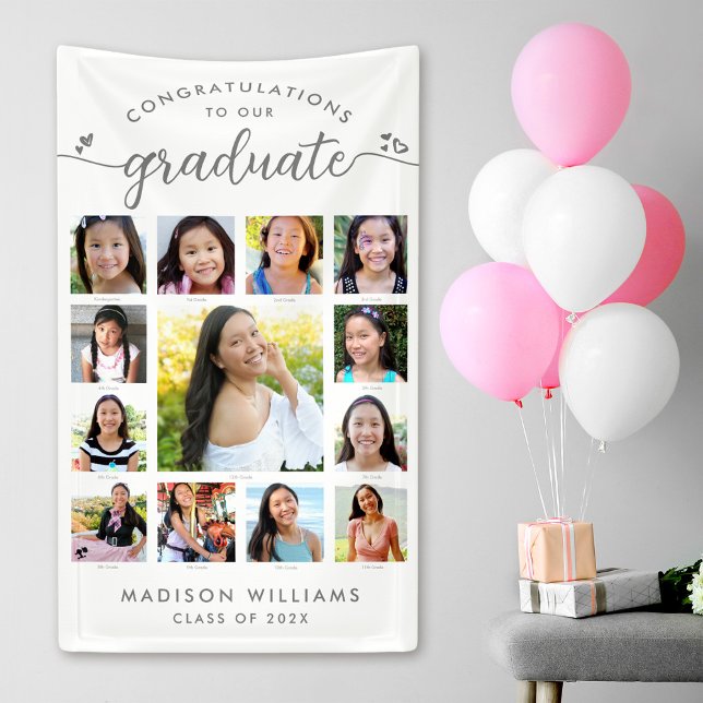 White Graduation K–12 Modern Script Photo Collage  Banner (Creator Uploaded)