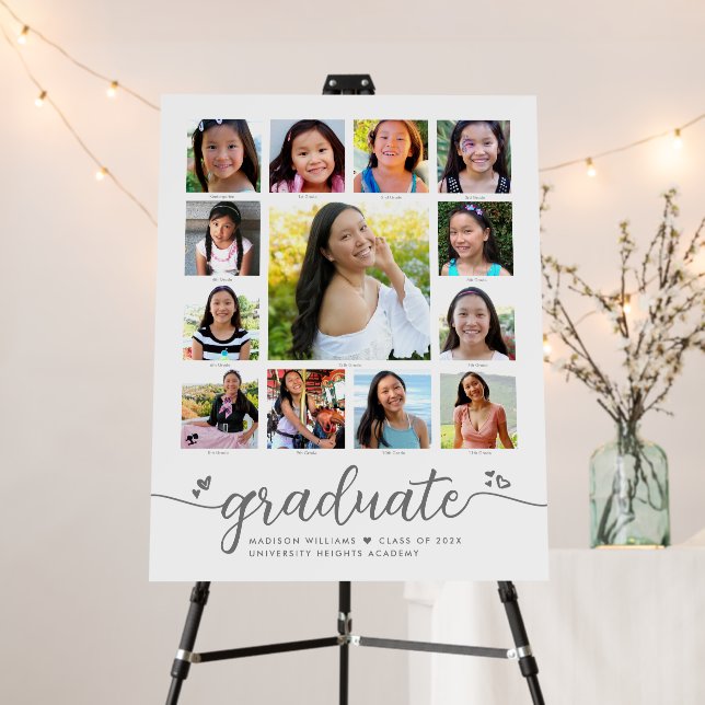 White Graduation K–12 Modern Script Photo Collage Foam Board (In Situ (Stand))
