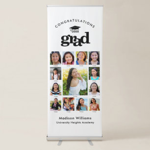 White Graduation K–12 Photo Collage Black Cap Bold Retractable Banner