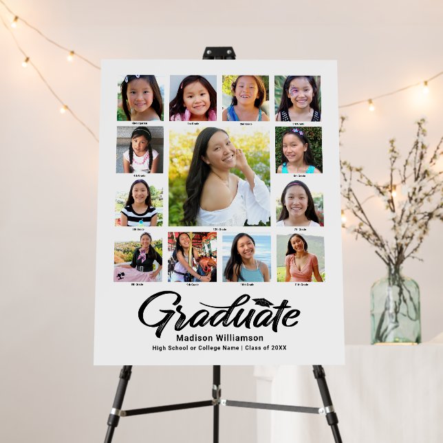 White Graduation K–12 Photo Collage Black Script Foam Board (In Situ (Stand))