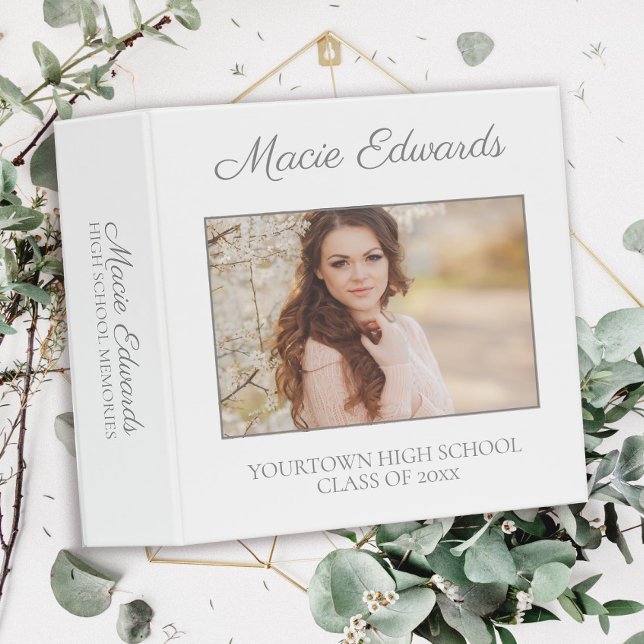 White Graduation Photo High School Memories 3 Ring Binder (Creator Uploaded)