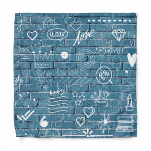 White graffiti on blue wall modern text art bandana