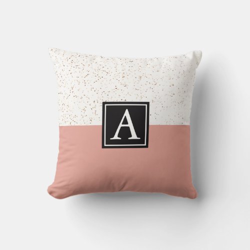 White Granite Stone Pink Minimalist Monogrammed  Throw Pillow