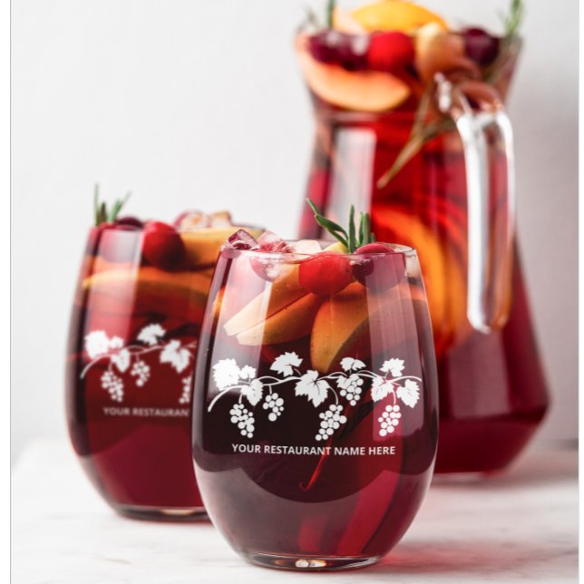 White Grape Vine Leaf  Wine Bar Fine Dining Cafe  Stemless Wine Glass (Creator Uploaded)