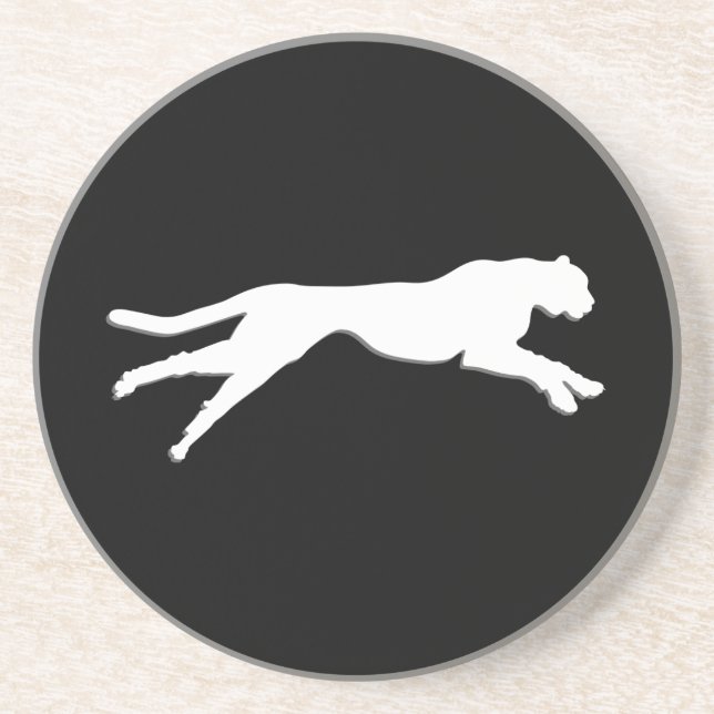 White graphic art cheetah sandstone coaster (Front)