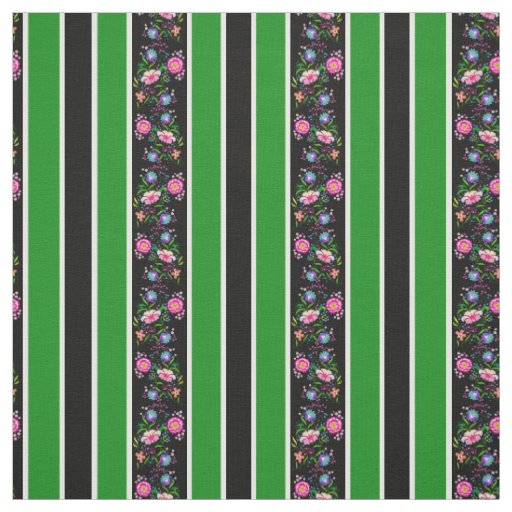 White, grass green/folk flowers/stripe/black fabric