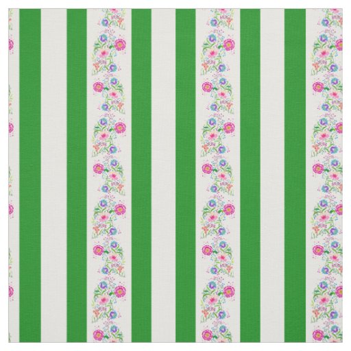White, grass green/folk flowers/stripe/white fabric