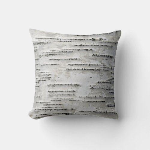 White Gray and Black Birch Bark Throw Pillow