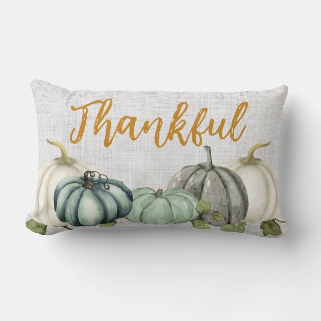 White, Gray, and Blue Pumpkin, Lumbar Throw Pillow (Front)