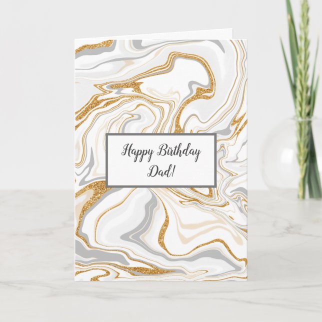 White, Gray and Gold Marble Dad's Birthday  Card (Front)