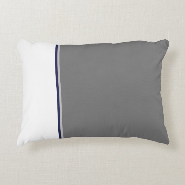 White, Gray, and Navy Modern Stripe Throw Pillow (Front)