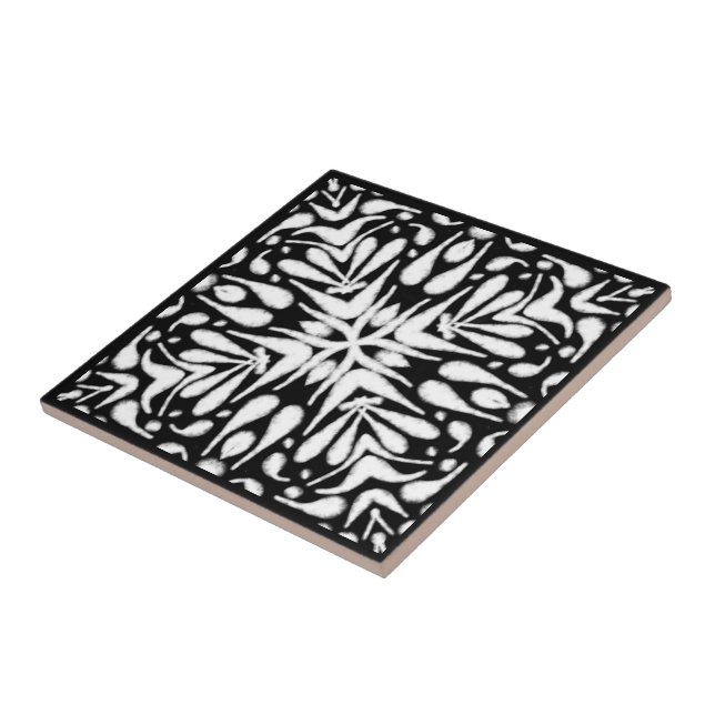 White Gray Black Abstract Fuzzy Bottlebrush Art Ceramic Tile (Side)