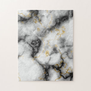 White Gray Black and Gold Marble Pattern Jigsaw Puzzle