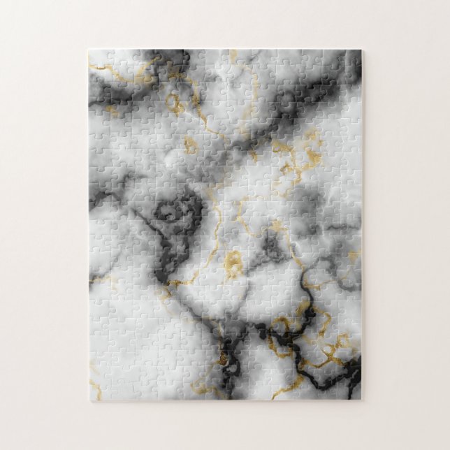 White Gray Black and Gold Marble Pattern Jigsaw Puzzle (Vertical)