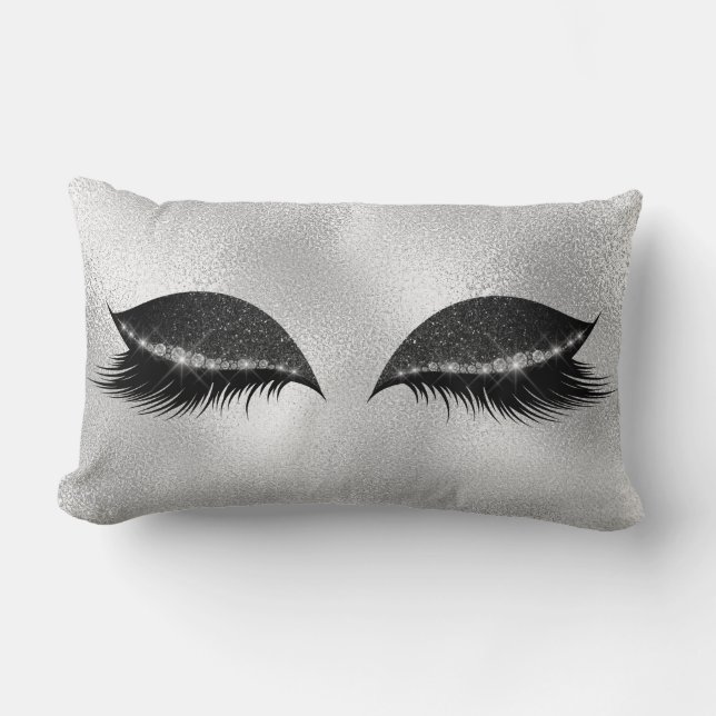 White Gray Black Glass Sleep Glitter Lashes Makeup Lumbar Pillow (Front)