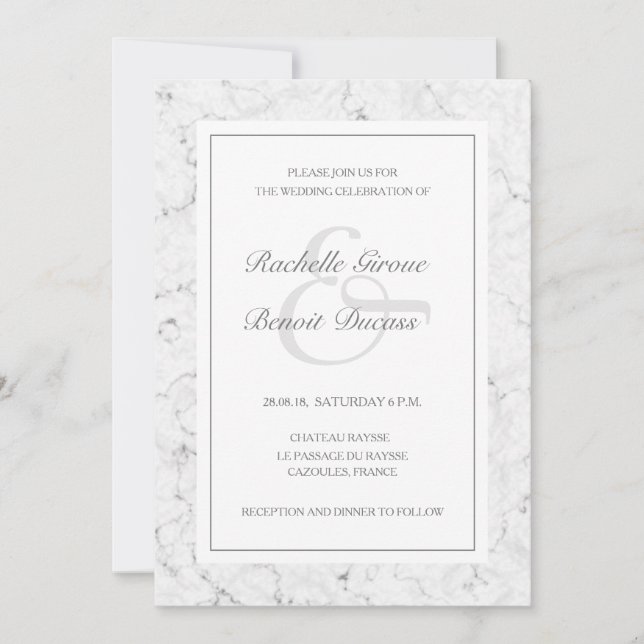 White gray black marble elegant modern wedding invitation (Front)