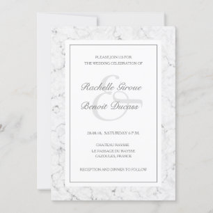 White gray black marble elegant modern wedding invitation