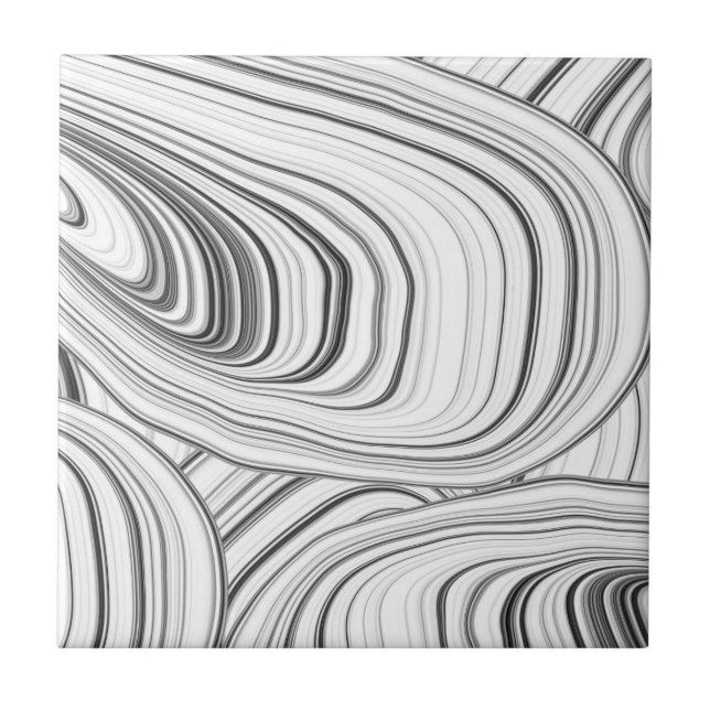 White, Gray Black Modern Abstract Swirls Pattern Ceramic Tile (Front)