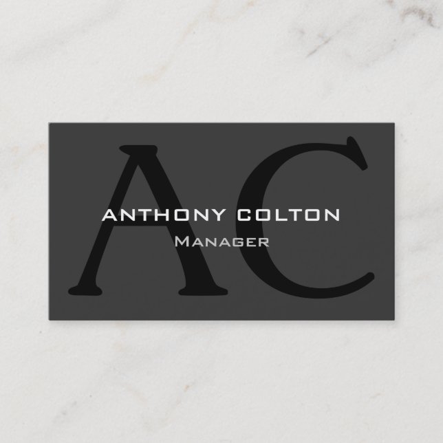 White Gray Black Monogram Manager Business Card (Front)