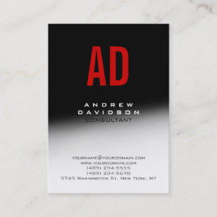 White Gray Black Red Monogram Business Card
