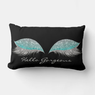 White Gray Blue Makeup Lashes Gorgeous Black Lumbar Pillow