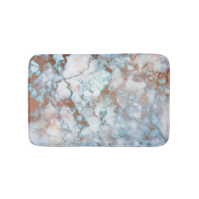 White Gray Blue Marble Stone Brown Glitter Bathroom Mat (Front)
