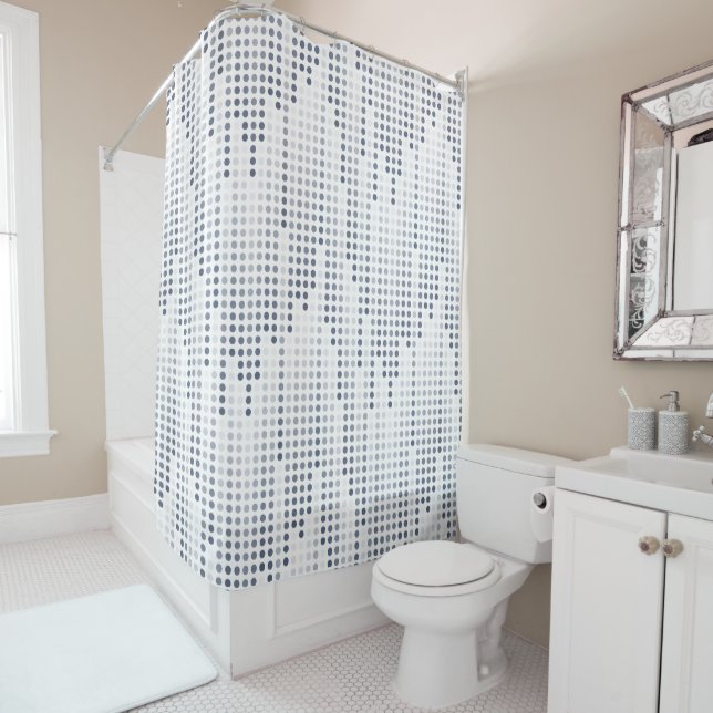 White Gray Blue polka dots matrix Shower Curtain (In Situ)