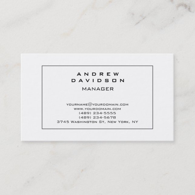 White Gray Border Pattern Plain Business Card (Front)