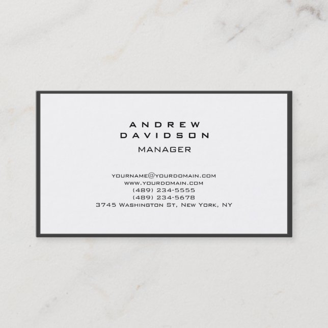 White Gray Border Pattern Plain Chic Business Card (Front)